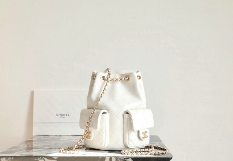 CC Drawstring Backpack 24.3cm White Lambskin