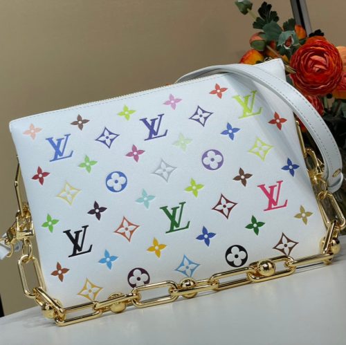 LV x TM Coussin BB 21cm White Multicolor Monogram-embossed Lambskin