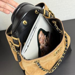 CC 25A Tote 28cm Brown Suede Black Calfskin