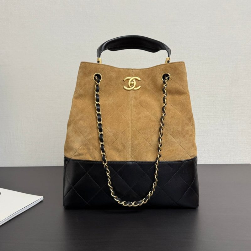 CC 25A Tote 28cm Brown Suede Black Calfskin