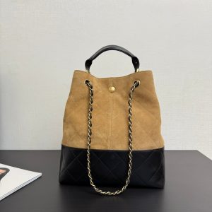 CC 25A Tote 28cm Brown Suede Black Calfskin