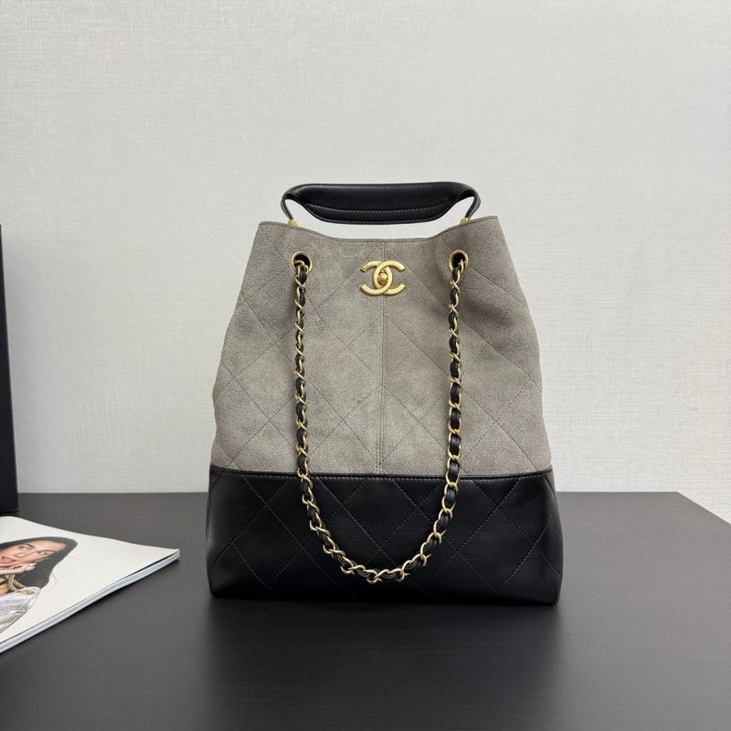 CC 25A Tote 28cm Grey Suede Black Calfskin