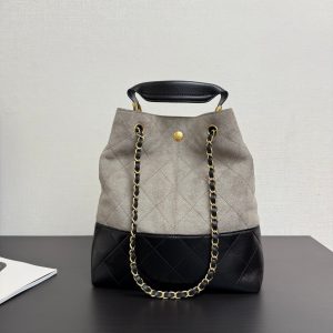 CC 25A Tote 28cm Grey Suede Black Calfskin