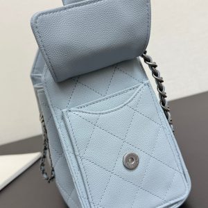 Chanel 2026 Hobo Bag 22cm Light Blue Grained Calfskin With Silver Hardware