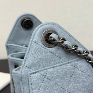 Chanel 2026 Hobo Bag 22cm Light Blue Grained Calfskin With Silver Hardware