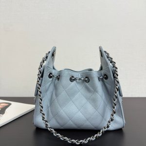 Chanel 2026 Hobo Bag 22cm Light Blue Grained Calfskin With Silver Hardware
