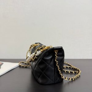 Chanel 2026 Matelassé Pearl Chain Bag Black Lambskin