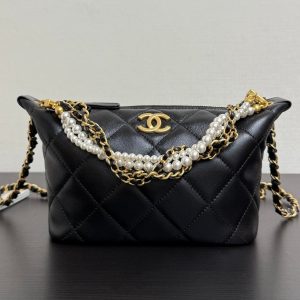 Chanel 2026 Matelassé Pearl Chain Bag Black Lambskin