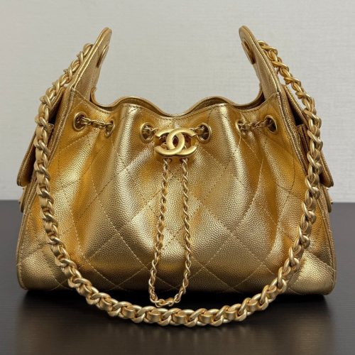 Chanel 2026 Hobo Bag 22cm Gold Grained Calfskin