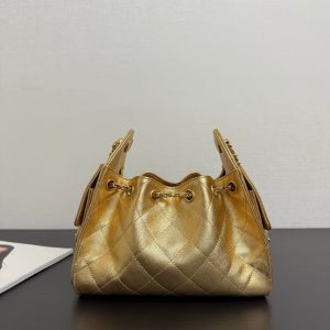 Chanel 2026 Hobo Bag 22cm Gold Grained Calfskin