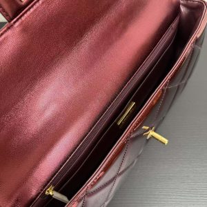 CC Large Flap Bag With Top Handle Burgundy Metallic Calfskin GHW