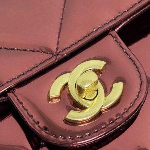 CC Large Flap Bag With Top Handle Burgundy Metallic Calfskin GHW