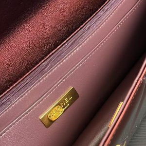 CC Large Flap Bag With Top Handle Burgundy Metallic Calfskin GHW