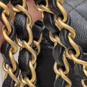 CC 25P Flap Bag 22cm Black Cowhide Gold Hardware