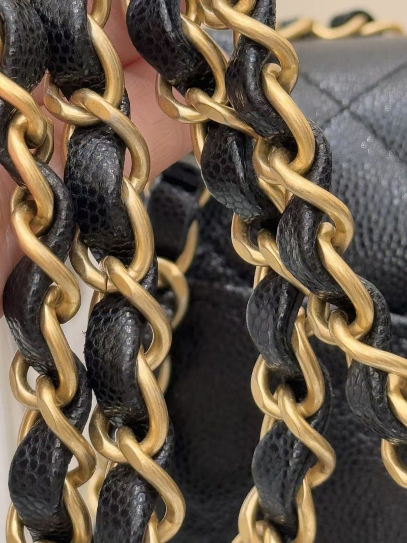 CC 25P Flap Bag 22cm Black Cowhide Gold Hardware