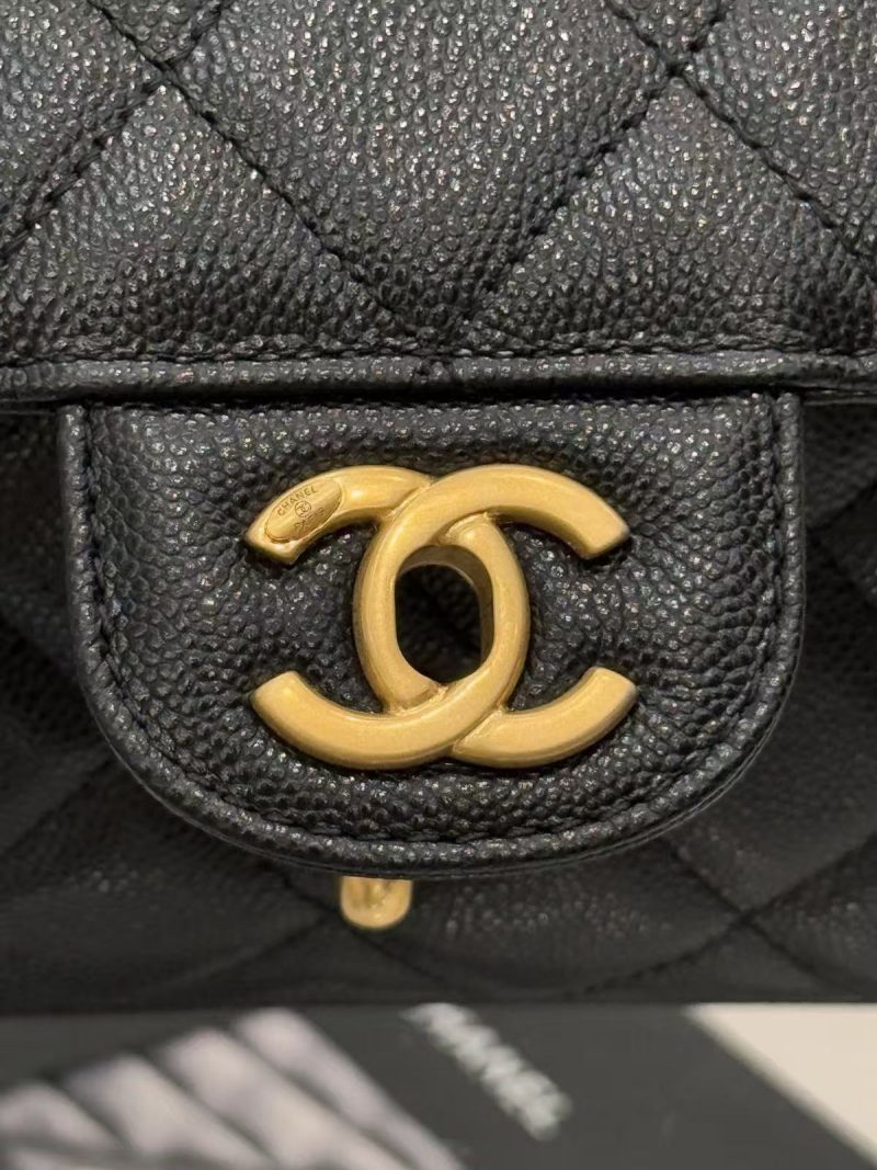 CC 25P Flap Bag 22cm Black Cowhide Gold Hardware
