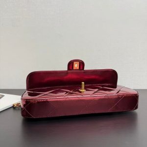 CC Large Flap Bag With Top Handle Burgundy Metallic Calfskin GHW