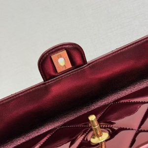 CC Large Flap Bag With Top Handle Burgundy Metallic Calfskin GHW