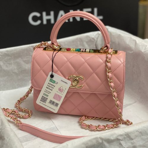 Image_20231222105025 CC TRENDY 20CM PINK LAMBSKIN GOLD HARDWARE