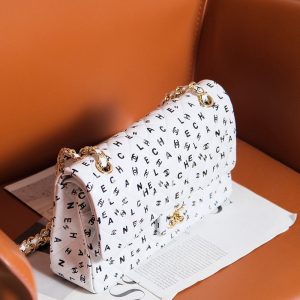24s flap bag white calfskin multi logo gold hardware