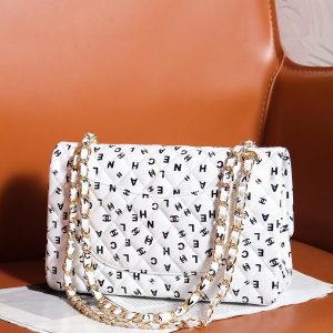 24s flap bag white calfskin multi logo gold hardware