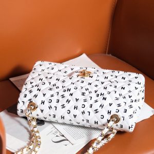 24s flap bag white calfskin multi logo gold hardware