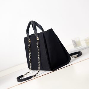 cc deauville shopping small tote 33cm black mixed fabric calfskin