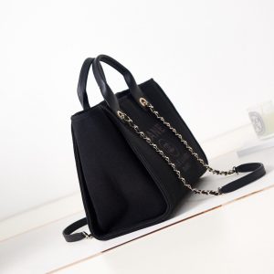 cc deauville shopping small tote 33cm black mixed fabric calfskin