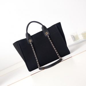 cc deauville shopping small tote 33cm black mixed fabric calfskin