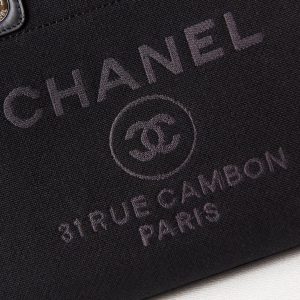 cc deauville shopping small tote 33cm black mixed fabric calfskin