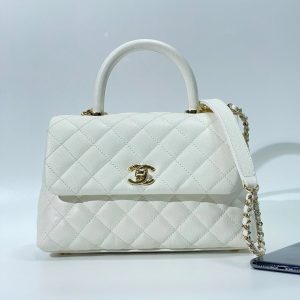 coco handle flap bag 23cm white quilted caviar light gold hardware