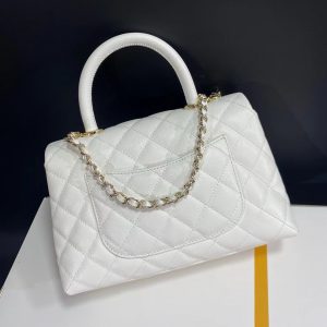 coco handle flap bag 23cm white quilted caviar light gold hardware