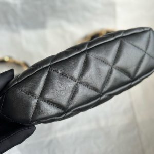 CC 24K Hobo Bag 23cm Black Shiny Lambskin