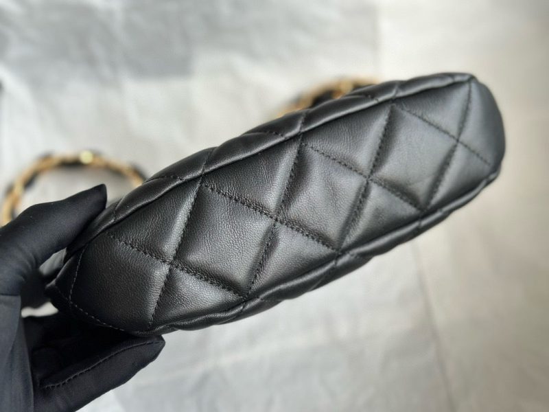 CC 24K Hobo Bag 23cm Black Shiny Lambskin