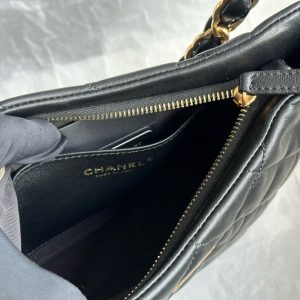 CC 24K Hobo Bag 23cm Black Shiny Lambskin