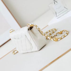 CC 24F Flap Bag White Lambskin Pearl Gold Hardware