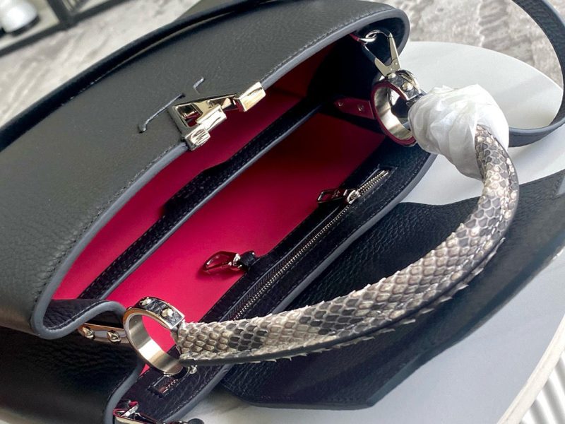 Image_20241119160050 Capucines Bag Black Calfskin Leather Snake Top Handle Best Version