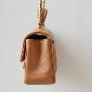 Mini Flap Bag With Top Handle 20cm Brown Lambskin Light Gold Hardware