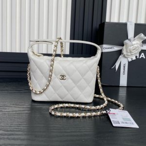 CC 25C Hobo Bag 21.5cm Top Handle White Grained Calfskin