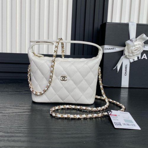 CC 25C Hobo Bag 21.5cm Top Handle White Grained Calfskin