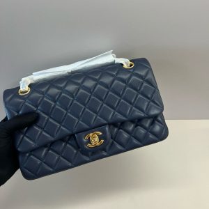CC Classic 25cm Navy Blue Lambskin Gold Hardware