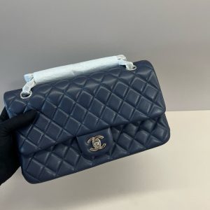 CC Classic 25cm Navy Blue Lambskin Silver Hardware
