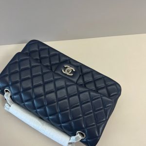 CC Classic 25cm Navy Blue Lambskin Silver Hardware