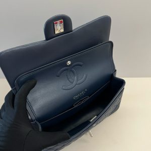 CC Classic 25cm Navy Blue Lambskin Silver Hardware