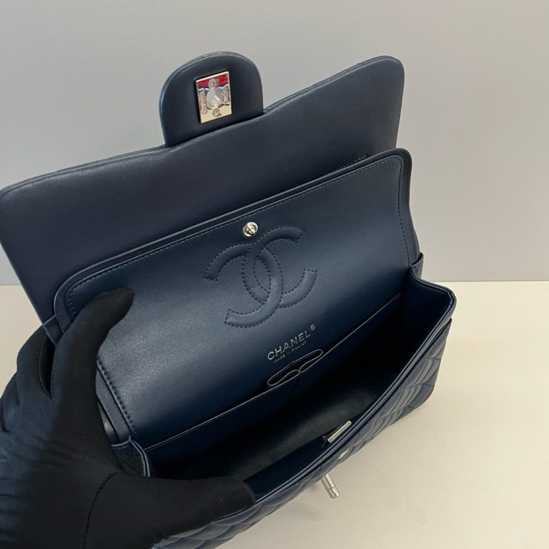CC Classic 25cm Navy Blue Lambskin Silver Hardware