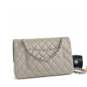 CC CLASSIC FLAP 25CM GRAY CAVIAR SILVER HARDWARE