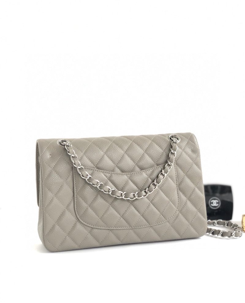 CC CLASSIC FLAP 25CM GRAY CAVIAR SILVER HARDWARE