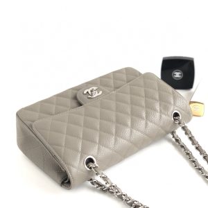 CC CLASSIC FLAP 25CM GRAY CAVIAR SILVER HARDWARE