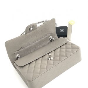 CC CLASSIC FLAP 25CM GRAY CAVIAR SILVER HARDWARE