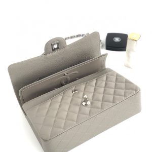 CC CLASSIC FLAP 25CM GRAY CAVIAR SILVER HARDWARE